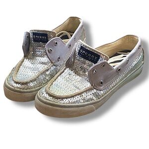 Sperry Top Sider Silver Sneakers with Sequined Finish